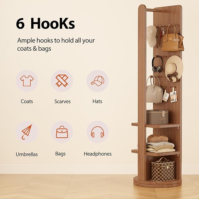 WoodsWhisper Full Length Mirror Coat Rack Solid Wood Floor Mirror 66"x12" Full Length Mirror with Stand Long Mirrors for Bedroom,Living Room (Walnut Brown, 70" L x 16" W)