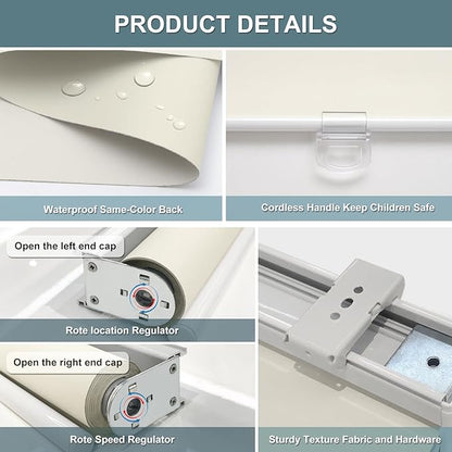 AOSKY Cordless Roller Shades Blackout Blinds for Windows Room Darkening Rolled Up Shades with Spring System, UV Protection Window Shades Door Blinds for Home and Office (60" W x 72" H, Ivory White)