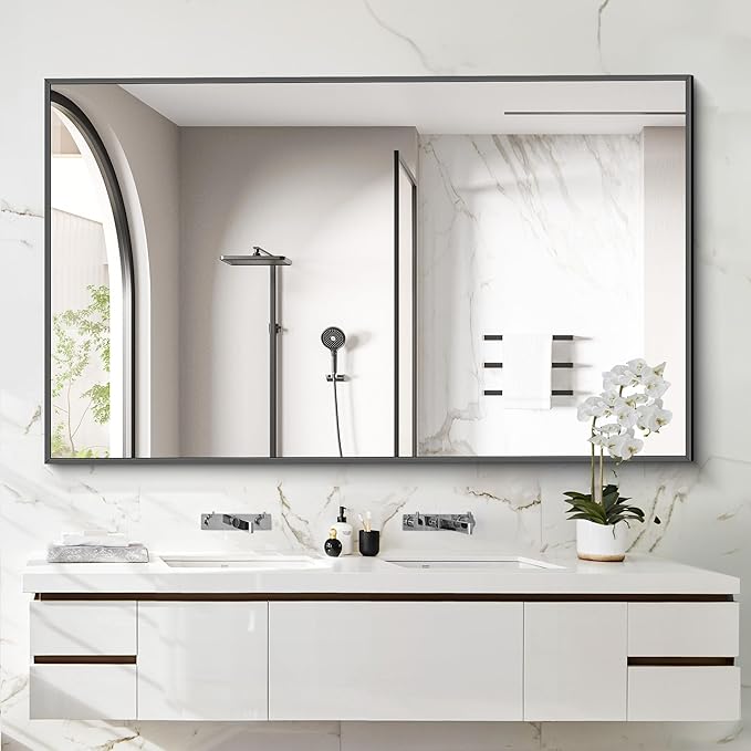 COFENY 40x60inch Black Bathroom Mirror, Black Rectangle Mirror with Frame, Large Rectangular Wall Mirrors for Bathroom, Living Room, Hair Salon, Big Farmhouse Mirror Hang Horizontal/Vertical