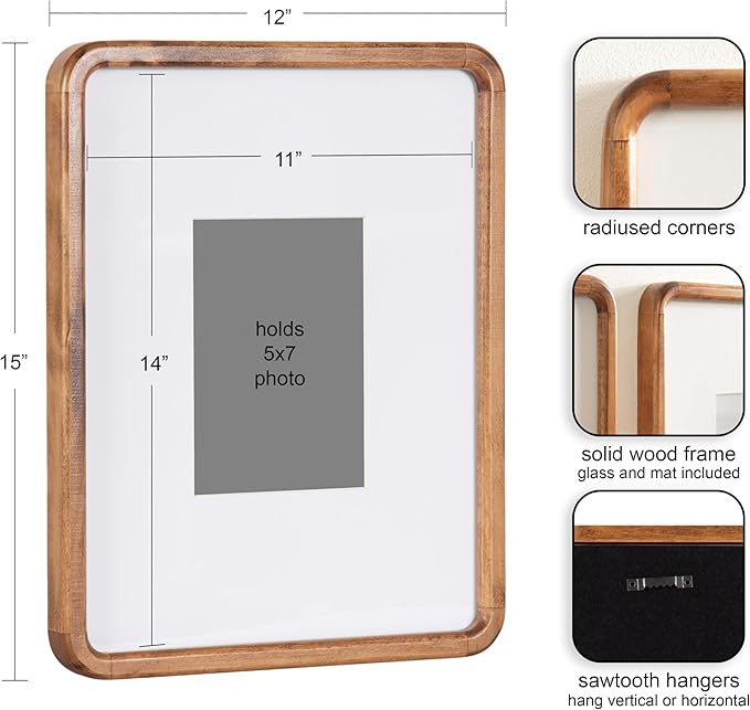Kate and Laurel Inglewood Modern Wall Picture Frame Set of 3; 11x14 matted to 5x7; Walnut Brown; Three-Piece Frame Set for Gallery Wall Accent Set in Living Room Decor