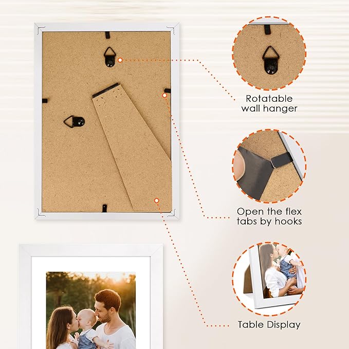 FIXSMITH 5x7 Picture Frame Set of 2, Photo Frame with HD Plexiglass, Display Pictures 4x6 with Mat or 5x7 Without Mat, White Picture Frames Collage for Tabletop or Wall Display