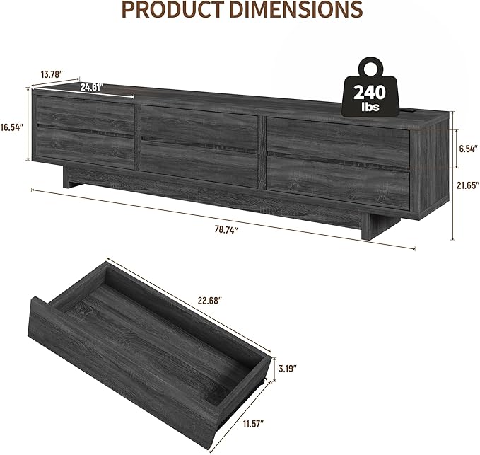 TV Stand for TVs Up to 90", 78" Entertainment Center with Storage, Modern TV Stand with Drawers & Power Outlets, Wooden Media Console Table for Living Room Bedroom, Grey