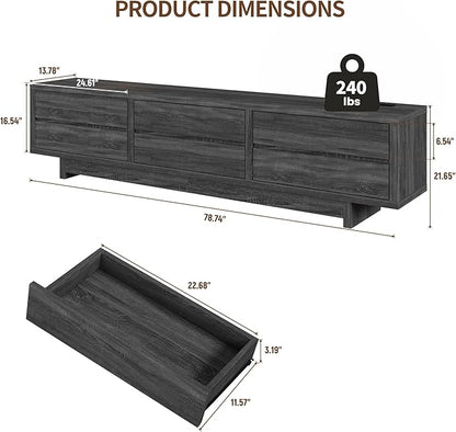 TV Stand for TVs Up to 90", 78" Entertainment Center with Storage, Modern TV Stand with Drawers & Power Outlets, Wooden Media Console Table for Living Room Bedroom, Grey