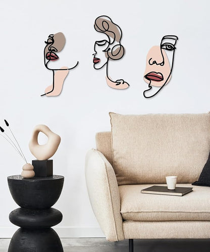 Putuo Decor Abstract Face Metal Wall Art Set of 3, Modern Line Art Wall Decor, Minimalist Metal Sculpture for Living Room Bedroom Bathroom