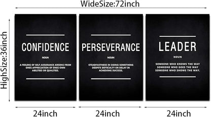 KAWAHONE Canvas Painting Wall Art Large, Motivational Leader Confidence Perseverance Success Quotes Wall Decor Inspirational Posters Prints Framed for Office Easy Hang 24''x36''x 3PCS