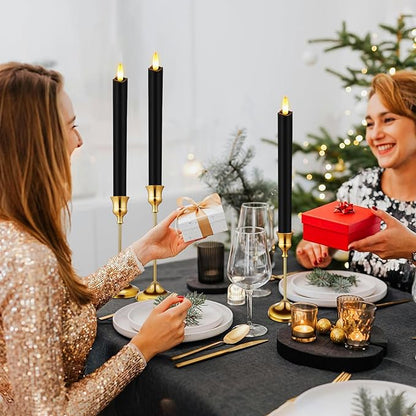 Upgraded Real Wax LED Flameless Black Taper Candles with Remote, KSWING 6 PCS Candlesticks Battery Operated 3D Flickering - 9.6" Long Realistic Fake Candle Sticks for Home/Wedding/Fireplace Xmas Decor