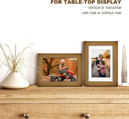 KINLINK 4x6 Frame Brown, Solid Wood 4 x 6 Picture Frame with Acrylic Plexiglass for 3.5x5 with Mat, Tabletop and Wall Display Photo Frames 4x6 Brown, 4 Pack