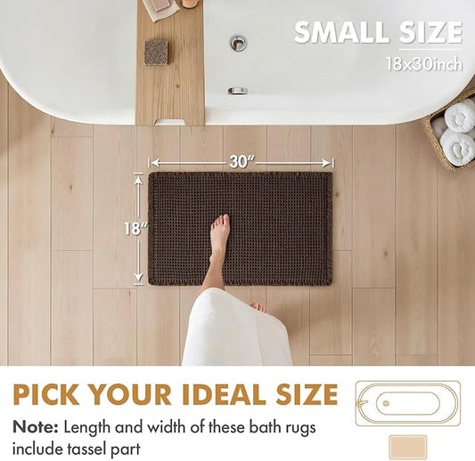 MIULEE Set of 2 Waffle Bathroom Rugs, Boho Bath Rugs Non Slip Washable, Super Absorbent Bath Mats, Ultra Soft Rubber Backed Shower Mats for Bathroom Floor, Tub and Shower, Chocolate, 18x30 Inch