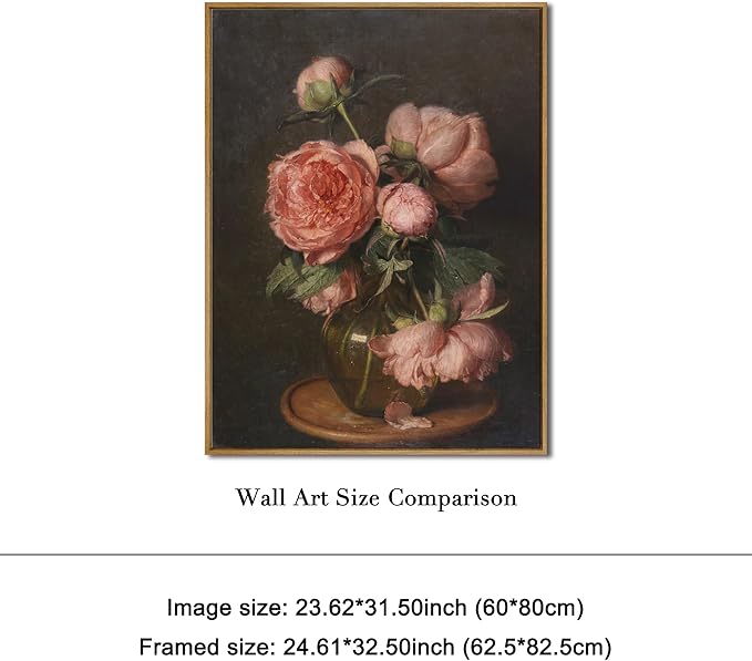 Pyradecor Extra Large Vintage Home Decor Retro Framed Canvas Wall Art Pfingstrosen Canvas Prints Classical Floral Farmhouse Wall Decor for Living Room Decorations