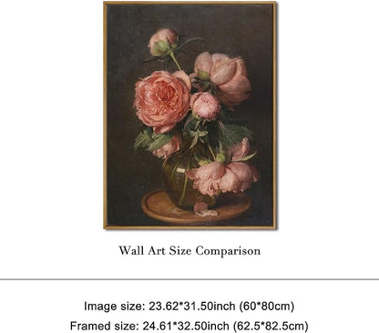 Pyradecor Extra Large Vintage Home Decor Retro Framed Canvas Wall Art Pfingstrosen Canvas Prints Classical Floral Farmhouse Wall Decor for Living Room Decorations