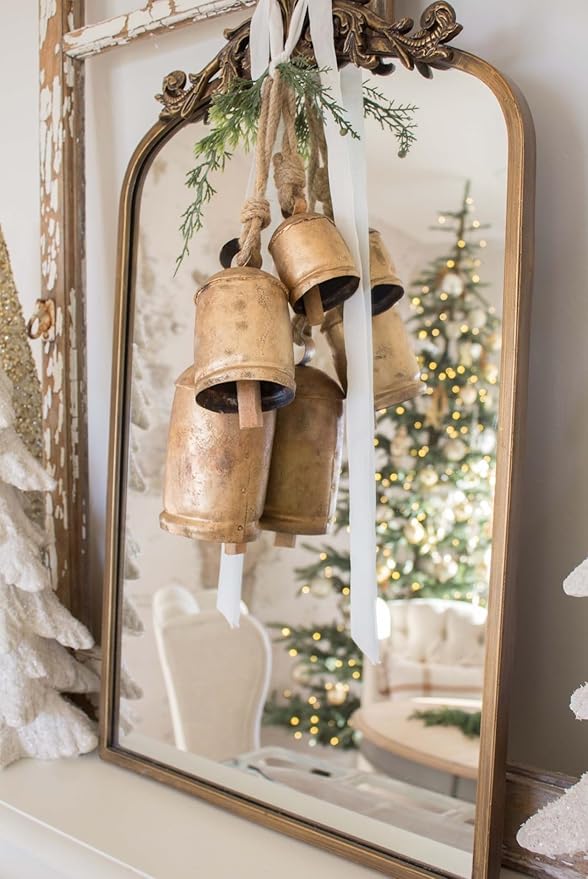 Large Vintage Gold Cow Bells for Rustic Christmas Decor Hanging Bells on Rope Set of 3 Harmony Cow Bells Vintage Handmade Rustic Lucky (Set of 3, 4,6,8 inches)