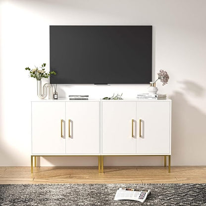 LYNSOM TV Stand for 55 Inch TV, Wood Entertainment Center with Storage Cabinet, TV Cabinet Black, Long Console Table for Living Room, Bedroom