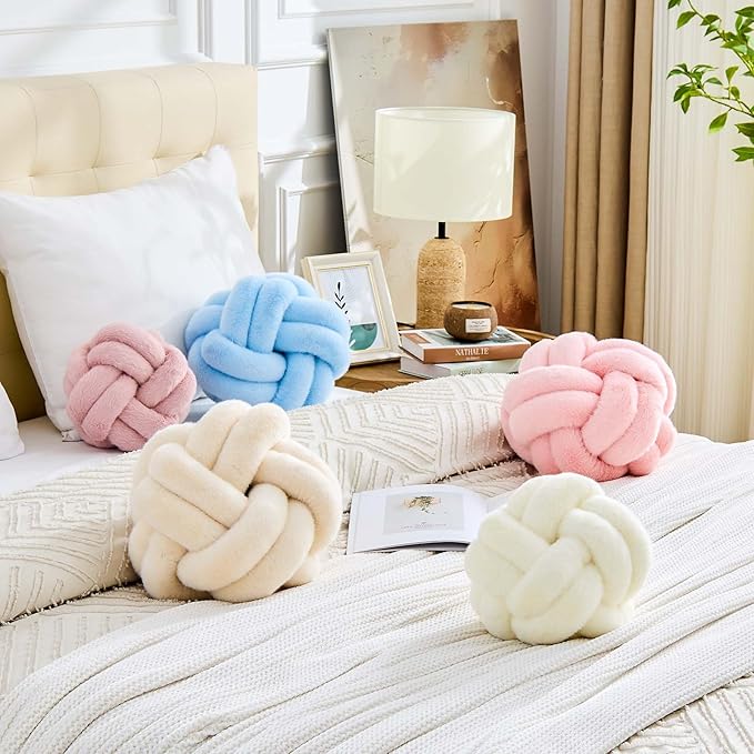 Knot Pillow Ball, Soft Home Decorative Throw Pillows Cushion, Round Changeability Knotted Pillows, Modern Home Handmade Cushions for Bedroom, Sofa, Couch (11 Inch, Beige)