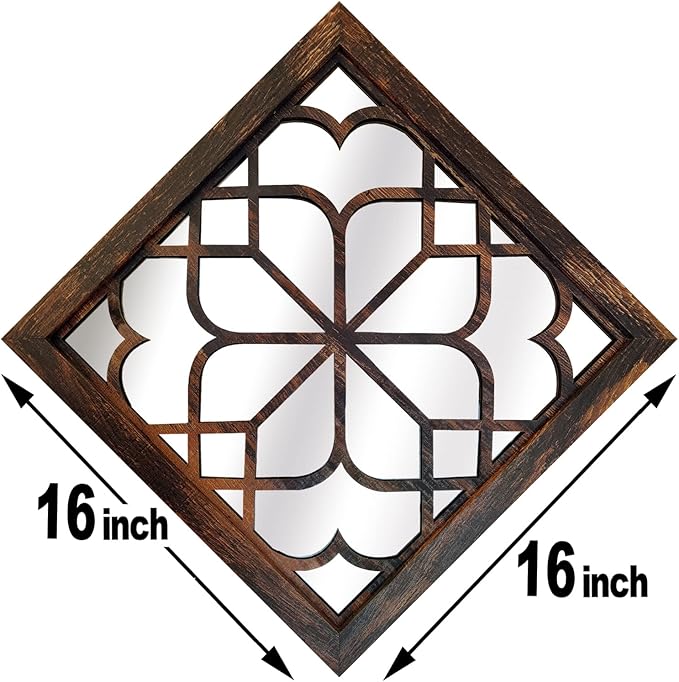 Wocred 16inch 2 PCS Square Wall Mirror,Gorgeous Rustic Farmhouse Accent Mirror, Caramel Color Entry Mirror for Bathroom Renovation,Bedrooms,Living Rooms and More.