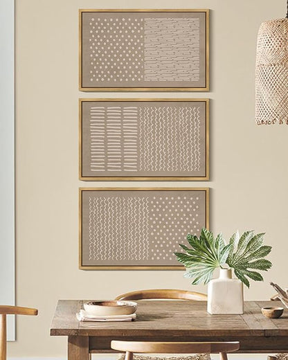 PHOPAGO Boho Mid-Century Modern Framed Wall Art Large 16x24in Minimalist Geometric Neutral Wall Decor Bohemain Artwork Home Office Dining Room Decor - Natural Framed