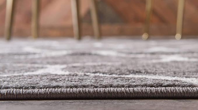 Unique Loom Trellis Frieze Collection Area Rug - Rounded (6' Square, Dark Gray/ Ivory)
