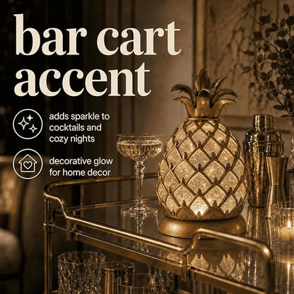 8.3 inch Pineapple Glitter Water Lamp, USB Type-C & 3 AA Battery Operated Gold Pineapple Table Lamp with 6 Hours Timer, Soft Ambient Night Light for Bedroom, Living Room, Bar, Shelf Decor, Gift