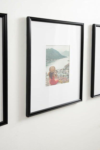 Kate and Laurel Adlynn Rectangle Picture Frame Set of 3; 16 x 20 matted to 8 x 10; Black; Modern Three-Piece Frame Set for Gallery Wall Frame Set in Living Room Wall Decor
