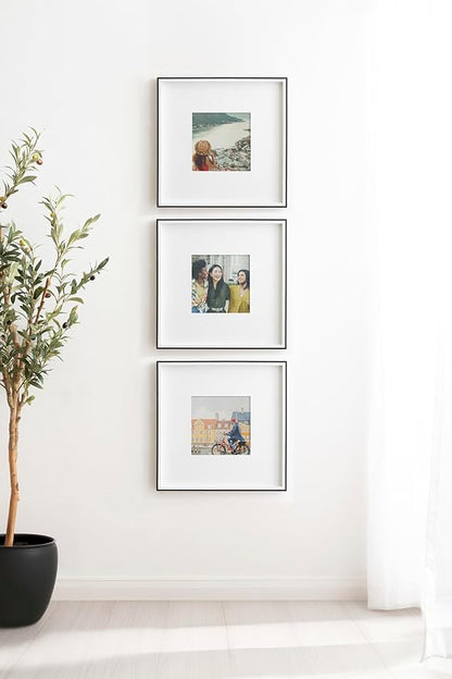 Kate and Laurel Gibson Modern Wall Picture Frame Set of 3; 16x16 matted to 8x8; Black and White; Three-Piece Frame Set for Gallery Wall Frame Set in Living Room Wall Décor