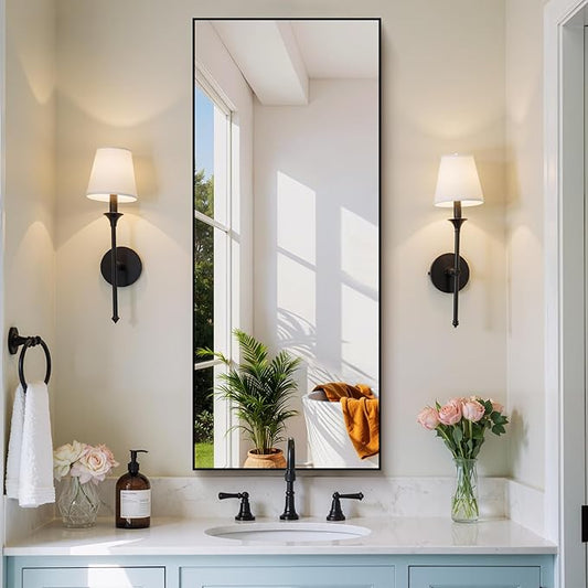 COFENY Black Bathroom Mirror for Wall, 20x48 Inch Rectangle Mirror with Metal Frame, Modern Vanity Mirrors for Bathroom Living Room, Entryway Hangs Horizontal or Vertical