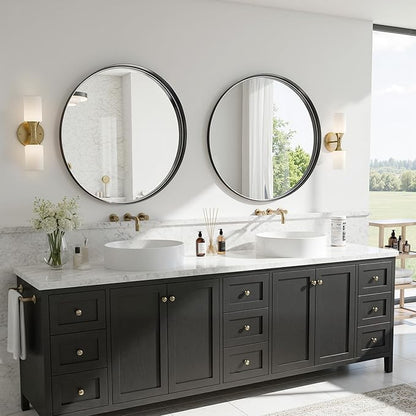 Suidia 2-Pack 24" x 24" Bathroom Mirror, Bathroom Vanity Mirror Metal Framed, Wall-Mounted Mirrors for Bedroom, Living Room, Entryway, Hallway, Black, Round Style