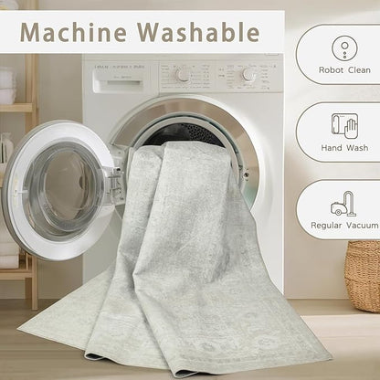 Srugn Washable Rugs 5x7 Area Rugs for Living Room,Bedroom,Large Carpets,Ultra Soft Faux Wool Retro Dining Room Rug,Non Slip&Non-Shedding Low Pile Vintage Rugs for Home Office,Concrete Grey