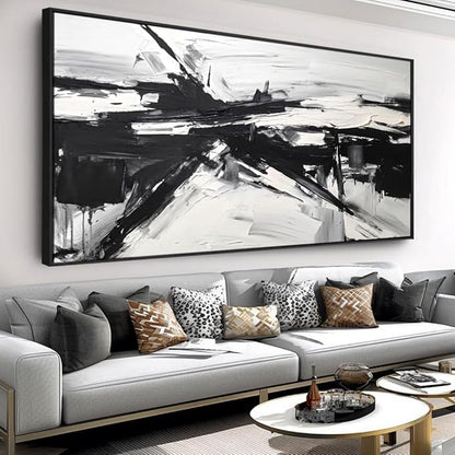 Wall Art Abstract Canvas Painting Black and White Modern Artwork for Living Room Bedroom Dining Room Home Office Decor 24"x48" with Framed