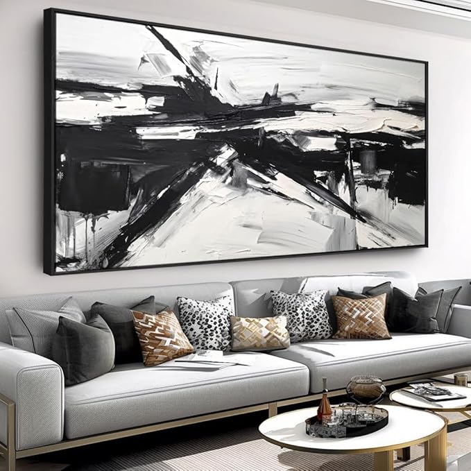 Wall Art Abstract Canvas Painting Black and White Modern Artwork for Living Room Bedroom Dining Room Home Office Decor 30"x60" with Framed