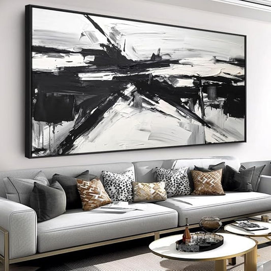 Wall Art Abstract Canvas Painting Black and White Modern Artwork for Living Room Bedroom Dining Room Home Office Decor 30"x60" with Framed