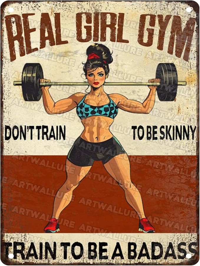 Woman Gym Vintage Tin Sign Don't Train To Be Skinny Train To Be A Badass Metal Tin Signs Funny Weightlifting Workout Decor House Decoration 12x16inch