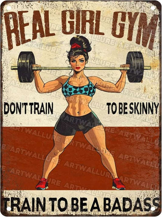 Woman Gym Vintage Tin Sign Don't Train To Be Skinny Train To Be A Badass Metal Tin Signs Funny Weightlifting Workout Decor House Decoration 12x16inch