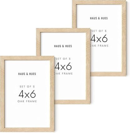 HAUS AND HUES Beige Oak Wood 4x6 Picture Frame - Modern Wood Wall Art Display - Lightweight 4x6 Frame for Art Prints, Photos, Posters - Ready-to-Hang Vertically & Horizontally (Set of 3)