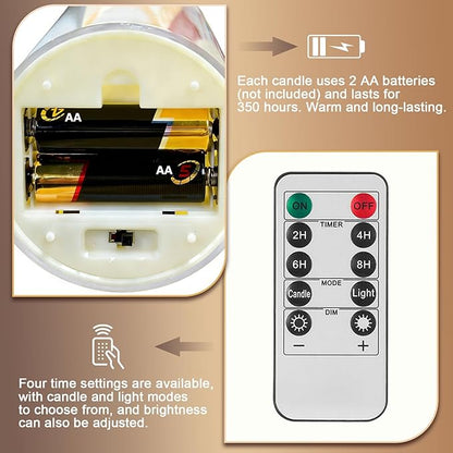Gold Flameless LED Candles with Remote & Timer, 3-Piece Flickering Pillar Candle Set, Realistic Flame Effect, Adjustable Brightness, Battery Operated Candles for Home Decor, Wedding & Holiday