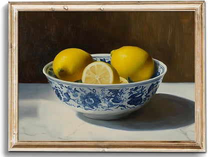 uniro Vintage Wall Art Prints, Vintage Lemons Bowl Still Life Canvas Art Prints Painting, Antique Fruit Wall Art Picture, Rustic Kitchen Art Farmhouse Cottagecore Wall Decor for Kitchen, Dining Desktop Decor - ( 8" x 10"-UNFRAMED)