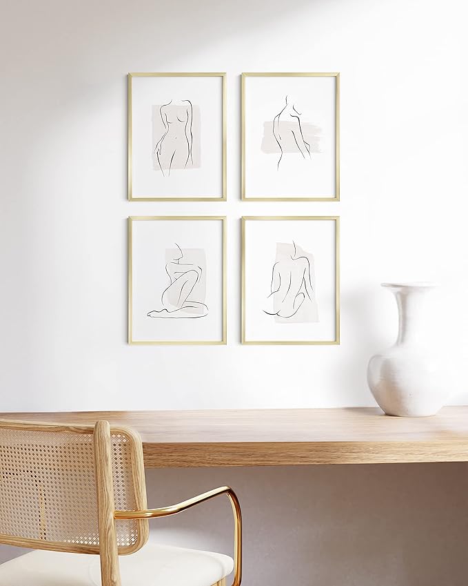 HAUS AND HUES 12x16 Gold Picture Frames - Modern Aluminum Wall Display - Lightweight Frames for Posters and Prints - Ready-to-Hang Vertically & Horizontally (Set of 4)