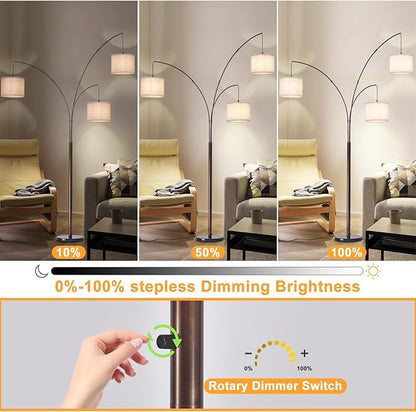 DLLT Modern Floor Lamp for Room: 3-Light Brown Tree Dimmable Floor Lamps with Beige Shades for Living Room - Arc Standing Lamp for Bedroom - Tall Floor Lamp for Office Corner 3 LED Bulbs Included