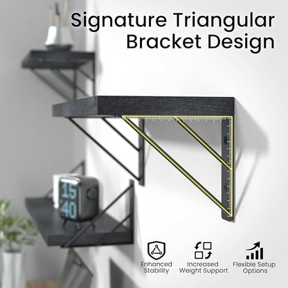 BAYKA Wall Mounted Floating Shelves, Wood Floating Wall Shelf for Books & Decor, Small Space-Saving Display & Organizer（Black，23in，Set of 3）