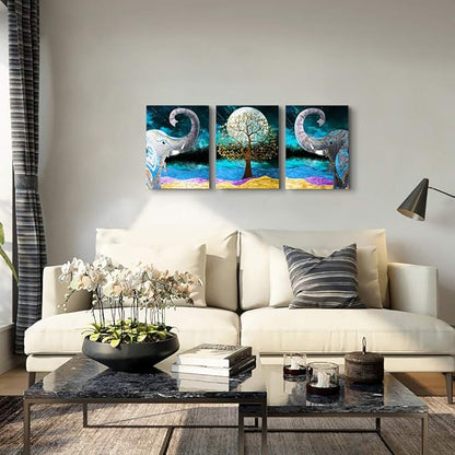 Canvas Wall Art for Living Room ,farmhouse bathroom Wall decor blue abstract Animal landscape painting,modern family kitchen Bedroom Decoration elephant Canvas art pictures Artwork for home walls