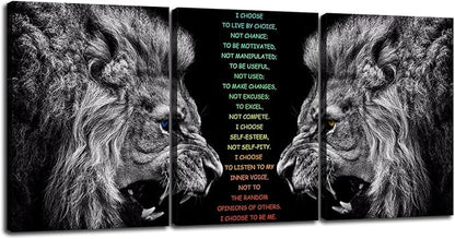 Inspirational I Choose Poster Motivational 3 Pieces Lion Wall Art for Office Inspirational Canvas Painting Prints Wall Pictures for Living Room Home Decor Framed Artwork [60''Wx 28''H]
