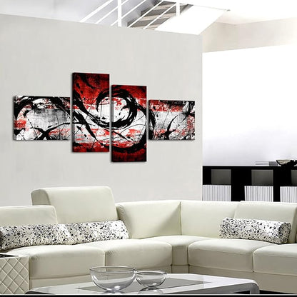 KREATIVE ARTS 4 Panel Black and Red Wall Art Canvas Print Modern Abstract Painting for Home Stair Wall Decor L68xH32inch