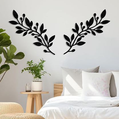 Zzbakress 2 Pcs Colorful Tree Leaf Wall Art Decor Vine Home Wall Decoration Olive Branch Leaf Wall Decor Large Wall Decor for Bedroom, Living Room, Wall Sculptures Indoor Outdoor (Black)