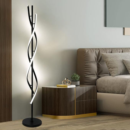 Modern Spiral Floor Lamp for Living Room, 30W Dimmable Led Corner Floor Lamp with Remote Control, 53 Inch Black Floor Lamps 3 Color Tall Corner Reading Lamp Standing Floor Lamps for Bedroom