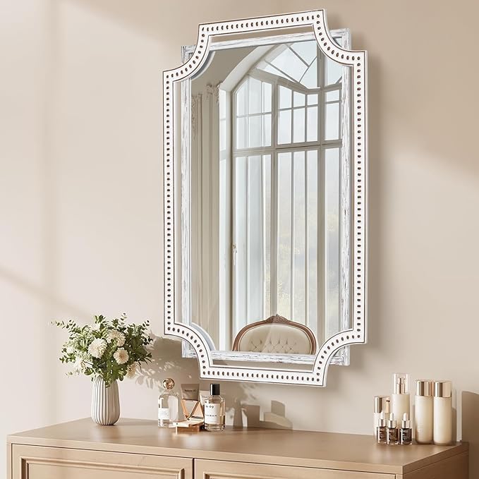 HOITUZYUS 24x36 Inch Rustic Farmhouse Wall Mirror for Bathroom, Boho Wooden Frame Rectangular Mirrors for Fireplace, Entryway, Living Room & Bedroom, Horizontal or Vertical Hanging