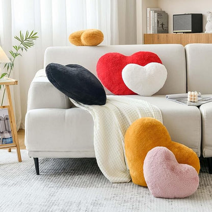 XVTRU Red Heart Pillows, Cute Heart Decorative Pillow, Heart Shaped Throw Pillows for Bed, Faux Rabbit Fur Plush Hoom Decor Pillow Cushion for Chair Sofa Living Room (Mini 12.9" x 9.8")