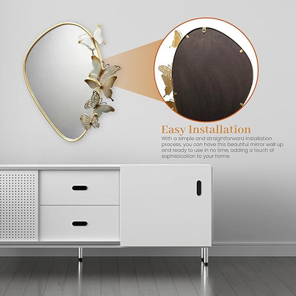 Decorative Wall Mirror with Butterfly Design, Gold Frame, Irregular Shape Perfect for Living Room, entryways, Bathroom, Home Decor