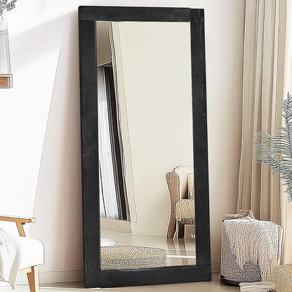 Full Length Mirror 71"x32" – Solid Wood Frame, HD Tempered Glass, Wall Mounted & Leaning, Rustic Modern Decor for Bedroom, Living Room, Entryway, Black