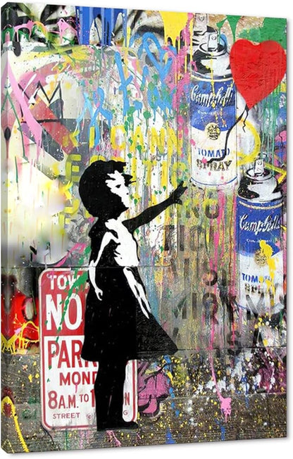 Yatsen Bridge Banksy Wall Art Paintings, Girl and Balloon Canvas Paintings, Graffiti Pop Art Posters And Prints for Home Decor Ready to Hang - 24x36 inch
