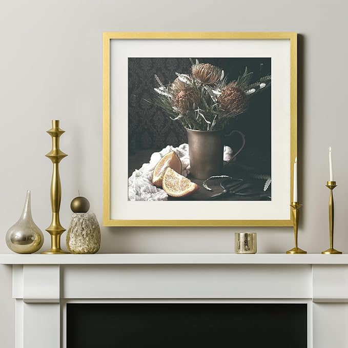 Yaetm 20x20 Gold Picture Frame Matted to 16x16, Set of 3, Thin Large Square Frame for Gallery Wall Display, Hanging Hardware Included (3 Pack, Gold)