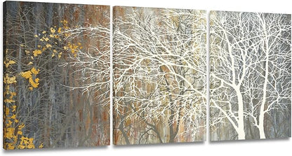 Yihui Arts Brown Canvas Wall Art - Tree Couples Paintings with Gold Foil - 3 Panels Abstract Forest Pictures for Farmhouse Bedroom Bathroom Living Room Decor