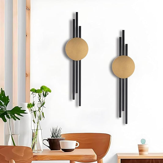JFUJFU 3d Large Wall Art for Living Room Metal Black And Gold Decor for Entryway & Hallway & Dining Room (Set of 2, 33" x 9.4")